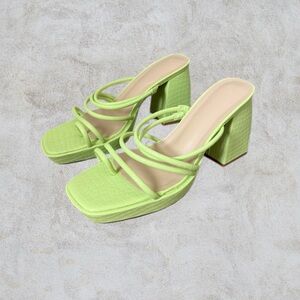 Lime Green Strappy Slip On Block Heel Sandals